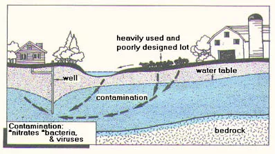 illustration of potential pathways Animal Lots can contaminate groundwater