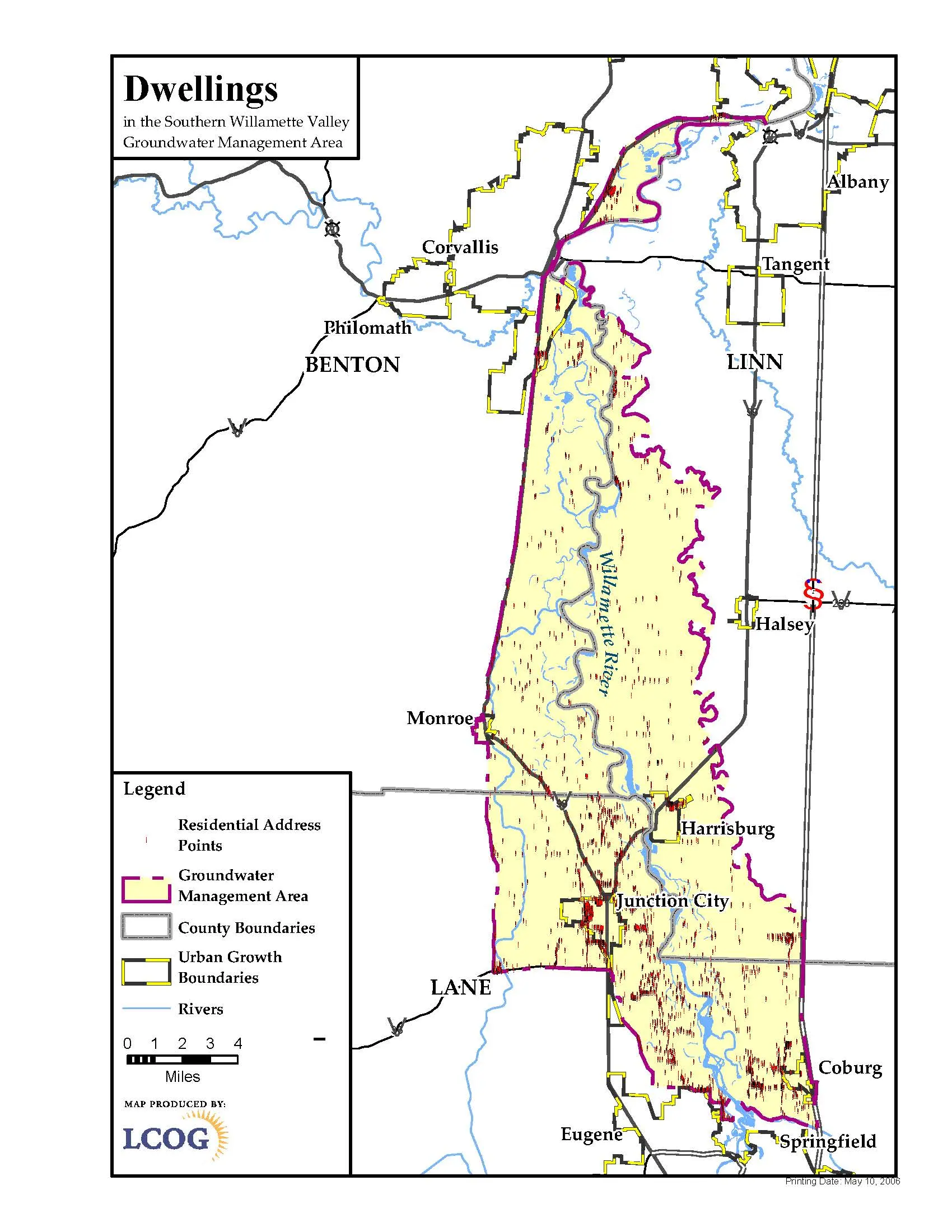 Map of Residential Address Pointes in the Southern Willamette Valley Groundwater Management Area