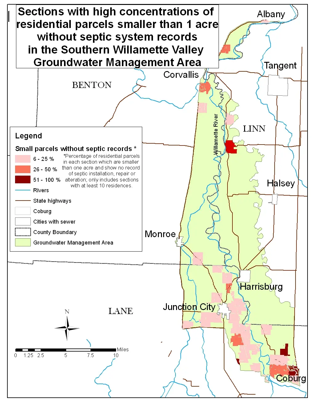 Map of septic system records in the Southern Willamette Valley Groundwater Management Area
